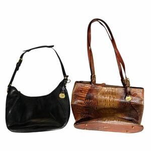 Vintage Brahmin Black Leather and Toasted Almond Women's Handbag Set